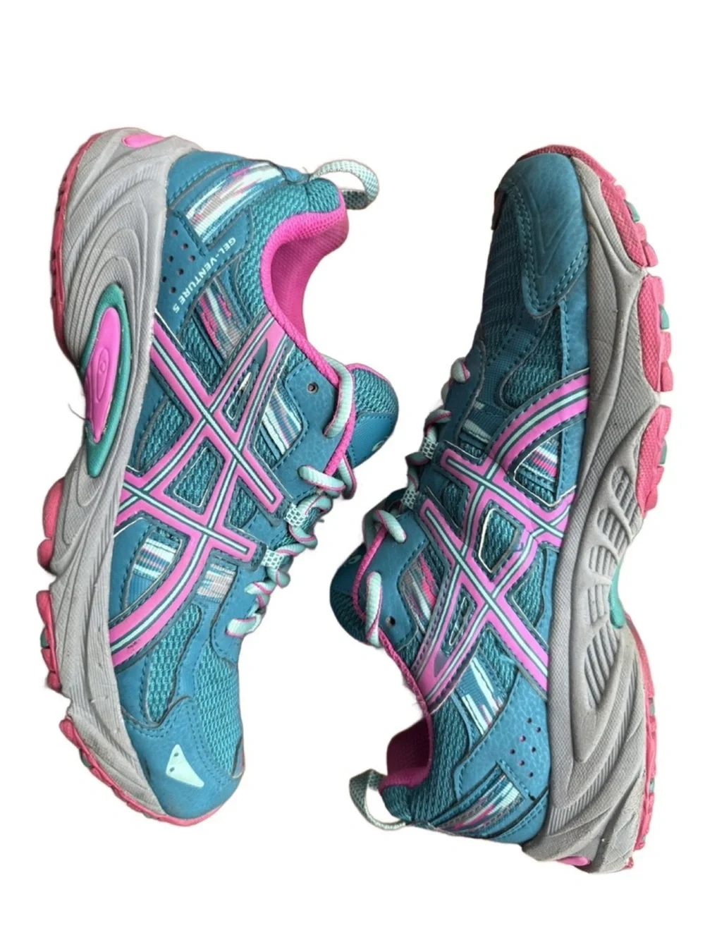 Asics Women's Teal and Pink Athletic Running Shoes